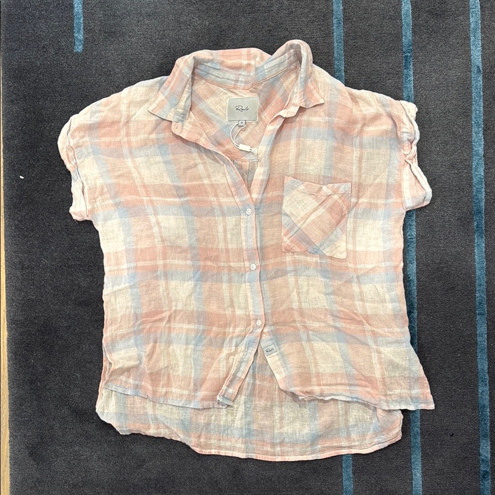 Rails Peach and Blue Plaid Button Down Shirt
